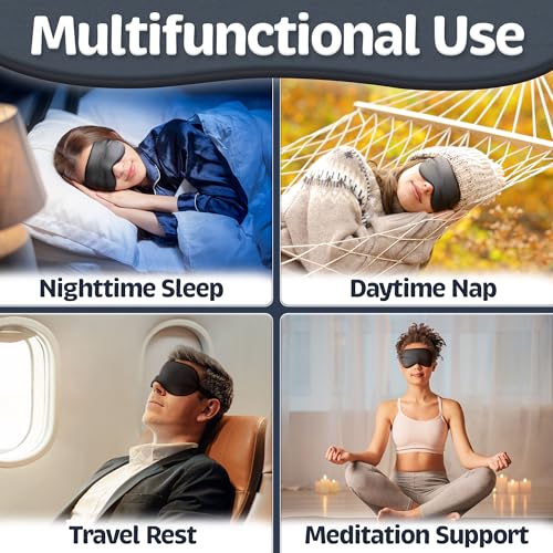 Sleep Mask - Black, 100% Tencel Derived from Natural Wood Pulp - Lightweight Eye Mask with Adjustable Strap - Blackout Blindfold for Women & Men - Comfortable Light Blocking Eye Cover - color: 100% Tencel, Black