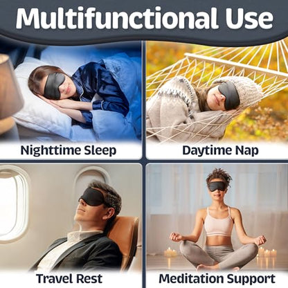 Sleep Mask - Black, 100% Tencel Derived from Natural Wood Pulp - Lightweight Eye Mask with Adjustable Strap - Blackout Blindfold for Women & Men - Comfortable Light Blocking Eye Cover - color: 100% Tencel, Black