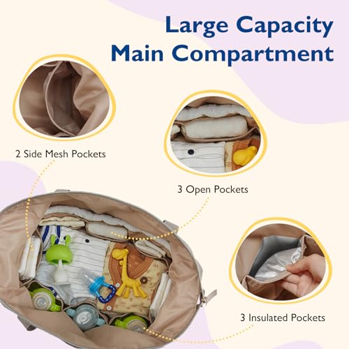 mommore Diaper Bag Tote Large Travel Baby Bag with Pacifier Case - color: Brown Taupe
