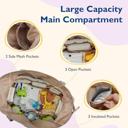 mommore Diaper Bag Tote Large Travel Baby Bag with Pacifier Case - color: Brown Taupe