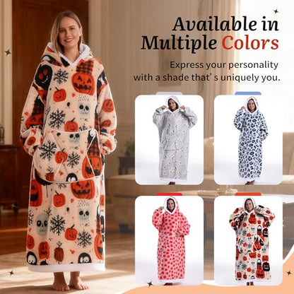 Capecage Long Wearable Blanket Hoodie with Big Pocket,Gift for Women or Men - color: Pumpkin2