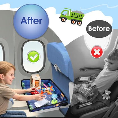 Kids Tray Table Cover, Airplane Tray Cover with Pockets - color: Dark Blue