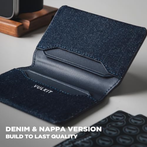 VULKIT Slim Minimalist Card Holder RFID Blocking Leather Credit Card Holder Front Pocket Wallet Magnetic Closure, Denim Blue - color: Denim Blue