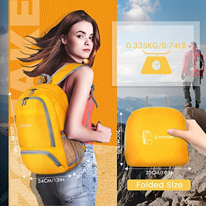ZOMAKE Lightweight Packable Backpack 30L, Foldable Travel Hiking Daypack - color: C-yellow