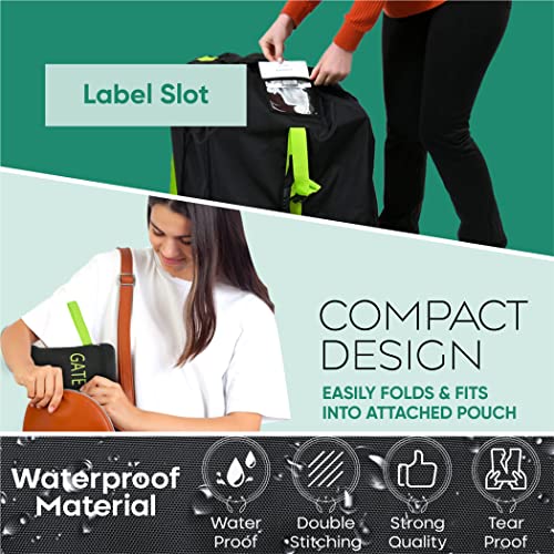 Car Seat Travel Bag for Airplane, Backpack Straps, Fits Most Car Seats - color: Black with Green