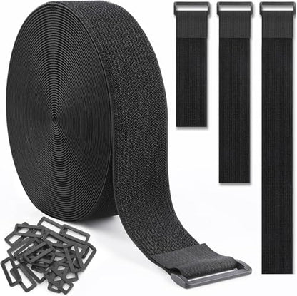 1.5In x 39Ft Cinch Straps Nylon Heavy Duty with 50 Buckles, Cut to Length, Black Hook and Loop Straps, Reusable Long Cable Ties for Storage and Cord Organizer - size: 1.5In x39Ft Black