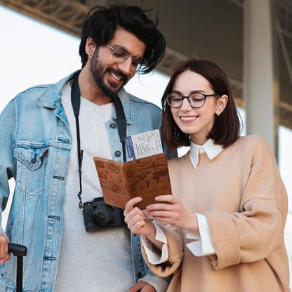 VULKIT Passport Holder Magnetic Closure RFID Blocking Travel Wallet Passport Book Cover Boarding Pass Holder Travel Essentials - color: Brown