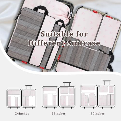 U+U 10 Set Compression Packing Cubes, Travel Organizers (Pink Bow) - color: Pink Bow, size: 10 Set