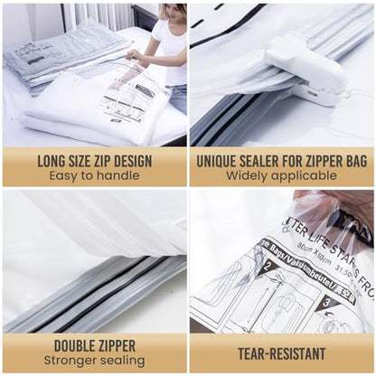TAILI 6 Pack Vacuum Storage Bags, Combo(3 Large+3 Jumbo), Space Saver for Bedding, Blankets, Pillows, Clothes, LONG SIDE ZIP Vacuum Seal Bags for Clothing Ideal Under Bed Storage Solution - size: 6 Combo-Long