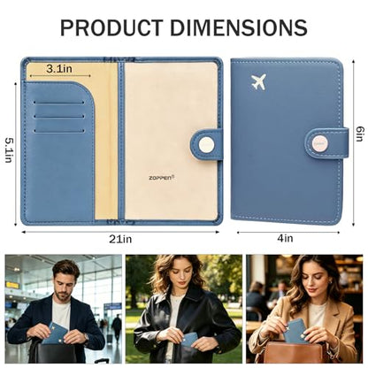 ZOPPEN Passport Holder RFID Blocking Travel Wallet, Denim Blue - color: Denim Blue