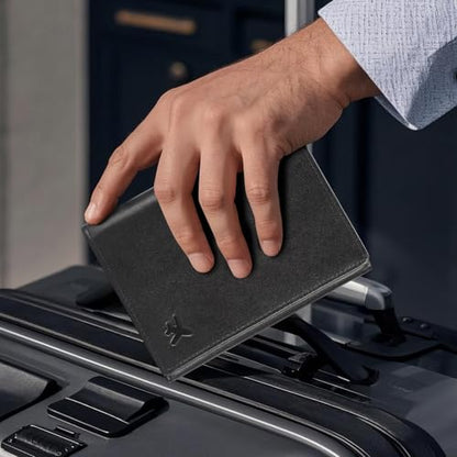 Polare Napa Leather Pilot Wallet Passport Holder RFID Blocking Tri-fold Travel Cover Document Organizer for Aviation Professionals (Black) - color: Black