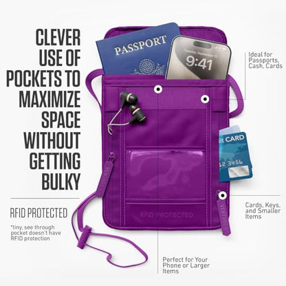 VENTURE 4TH Travel Neck Wallet, RFID Blocking Passport Holder -Sleek Purple - color: Sleek Purple
