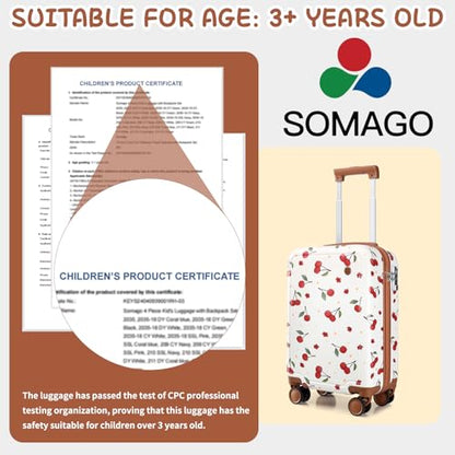 Somago Spinner 18" Hardside PC Carry on Suitcase with TSA Lock Lightweight Children Luggage(18inch, Cherry White) - color: Cherry White, size: Carry-On 18-Inch