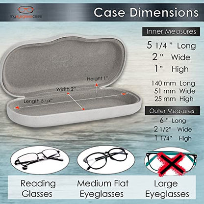 MyEyeglassCase Men's Medium Glasses Case - Classic Eyeglasses Hard Shell Holder, Elegant Easy Open Lip with Pouch and Cloth - color: Light Grey