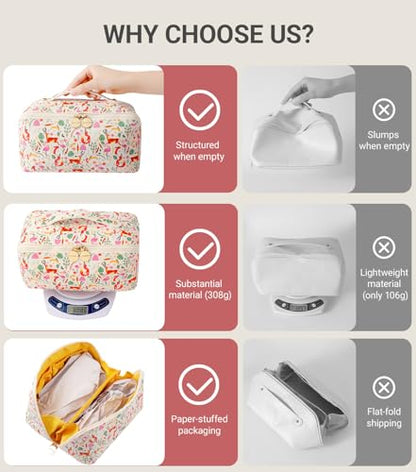 Aveniee Travel Makeup Bag for Women, Large Cosmetic Organizer with Open-Flat Design, Clear Divider & Handle - Waterproof PU Leather Toiletry Pouch - style: Zoo Animals
