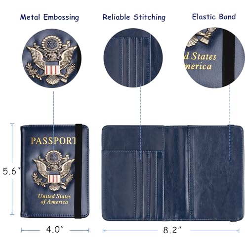 TOURSUIT RFID Blocking Passport Holder, Leather Travel Wallet, Dark Blue - color: Dark Blue