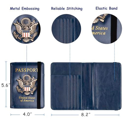 TOURSUIT RFID Blocking Passport Holder, Leather Travel Wallet, Dark Blue - color: Dark Blue