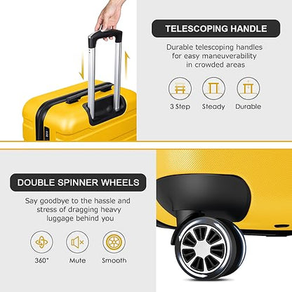 Luggage Sets Hardside Lightweight Suitcase with Spinner Wheels TSA Lock, 3-Piece Set (20/24/28) - color: Yellow