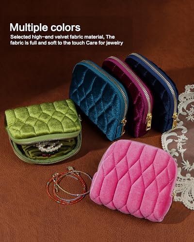 Small Travel Jewelry Case, Velvet Pouch with Zipper, Teal Blue - color: TealBlue