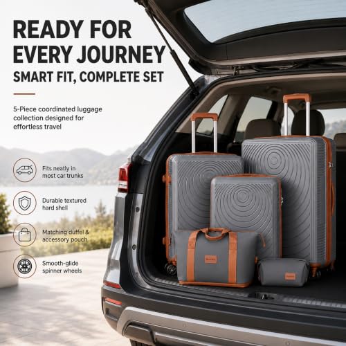 CONCEPTEN Luggage Sets 5 Piece,PP Suitcase Set with Spinner Wheels,TSA Lock - color: Grey, size: 5 Piece Sets (21/25/29/Db/Tb)