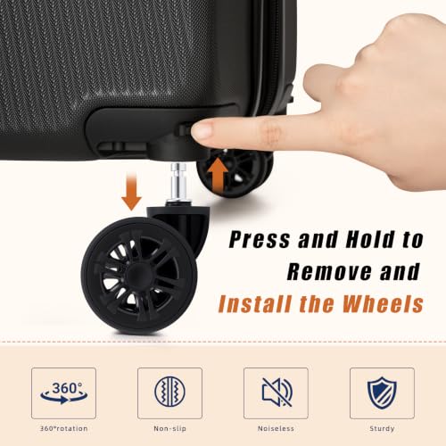 Eeeza Luggage Sets 3 Piece, Carry on Luggage 20in Suitcase Set, Black - color: Black, size: 3 Piece (20")