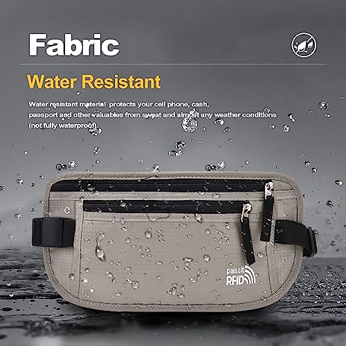 Unisex Money Belt with RFID Blocking Sleeves, Slim Passport Holder RFID Blocking Travel Essentials, Waist Pouch to Protect Cash, Light Grey & 6 Sleeves - color: Light Grey & 6 Sleeves, size: Medium