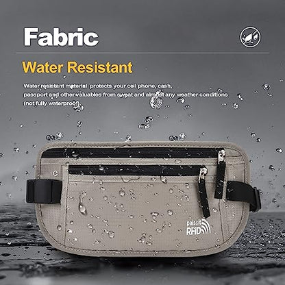 Unisex Money Belt with RFID Blocking Sleeves, Slim Passport Holder RFID Blocking Travel Essentials, Waist Pouch to Protect Cash, Light Grey & 6 Sleeves - color: Light Grey & 6 Sleeves, size: Medium