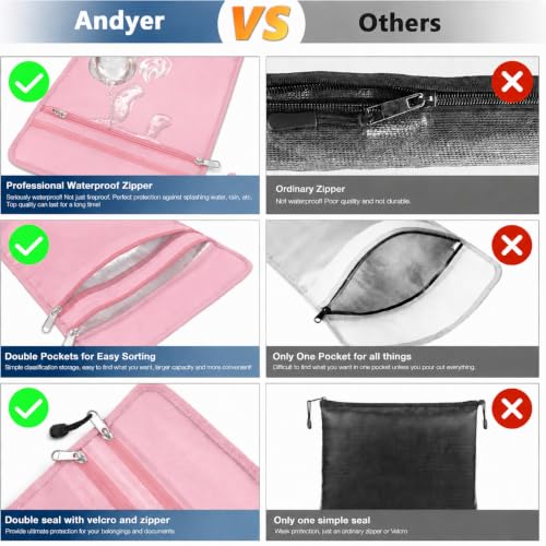 Andyer 2 Pockets Fireproof Document Bag (15"x11"), Protect Values from Fire - color: Pink