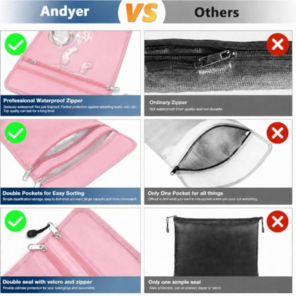 Andyer 2 Pockets Fireproof Document Bag (15"x11"), Protect Values from Fire - color: Pink