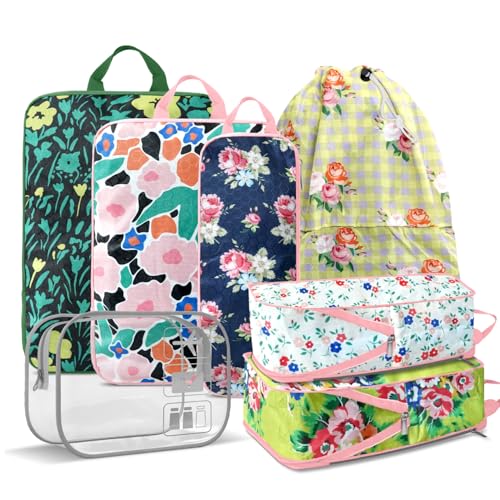 7 Piece Travel Compression Packing Cubes - Gingham Floral - color: Black-1