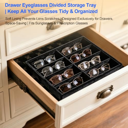 Velvet Sunglass Tray, Suitable For Dresser And Drawer, Black - color: Black