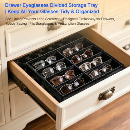 Velvet Sunglass Tray, Suitable For Dresser And Drawer, Black - color: Black