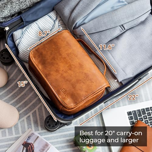 Elviros Hanging Toiletry Bag for Men PU Leather Shaving Dopp Kit (Brown) - color: Brown, size: 1 Pack