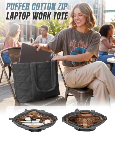 suradar Puffy Tote Bag for Women with Laptop Compartment Handbags - color: A3-dark Grey