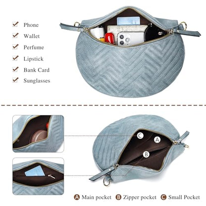 Women's Vegan Leather Crossbody Waist Pack, Fanny Pack Sling Bag with Adjustable Belt, Boho Style Shoulder Purse for Travel, Daily Use (Blue) - color: C-Blue