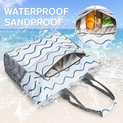 G4Free Beach Bag, Waterproof Sandproof Large Capacity Foldable for Women - color: Wavy, size: 50L