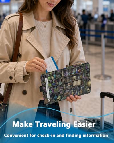 RFID Passport Holder with Tracker Slot, Leather Travel Wallet - color: Skeleton