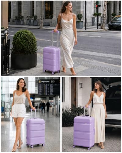 Kono 28 Inch Hard Shell PP Luggage, 4 Spinner Wheels Suitcase, Purple - color: Lavender Purple, size: Checked-large 28-inch