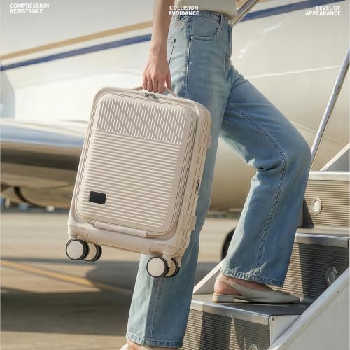 16" Underseat Luggage, Front Opening Carry On, Beige - color: Beige