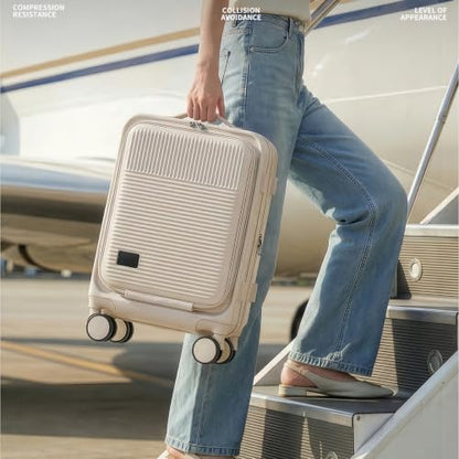 16" Underseat Luggage, Front Opening Carry On, Beige - color: Beige