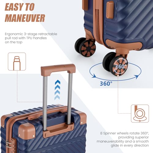 Cosbarn Carry On Luggage 22x14x9 Airline Approved,3 Piece Luggage Set - color: DarkBlue, size: 3 Piece Sets (20/BP/TB)