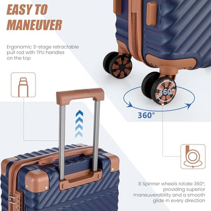 Cosbarn Carry On Luggage 22x14x9 Airline Approved,3 Piece Luggage Set - color: DarkBlue, size: 3 Piece Sets (20/BP/TB)