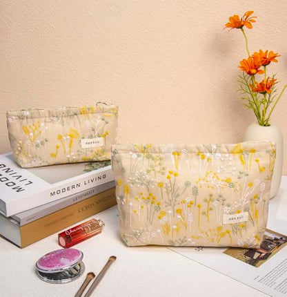 getgto 2 Pcs Makeup Bags, Large Cosmetic Bag Travel Toiletry Bag - color: Yellow