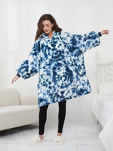 KFUBUO Wearable Blanket Hoodie for Adults With Pocket Navy Tie Dye - color: Navy Tie Dye, size: Adult