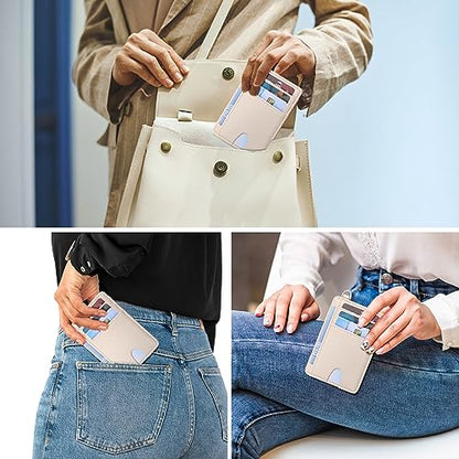 Badiya Credit Card Holder Slim Minimalist Wallet, Front Pocket Purse RFID Blocking Wallet Compact Card Case with ID Window for Women & Men - color: 2-Lychee-Khaki