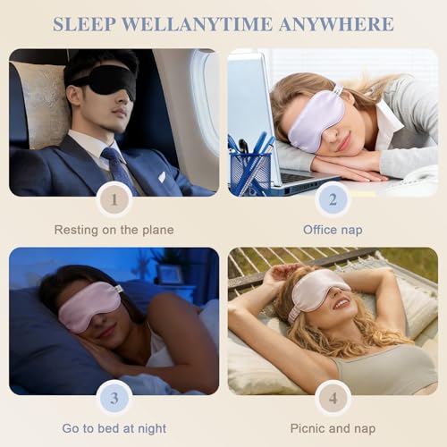 Silk Sleep Mask,Eye Mask for Sleep Women Men,Mulberry Sleeping Mask with Adjustable Strap,Blindfold Blackout Eye Mask for Travel and Full Night's Sleep,Nap - color: Lightpink
