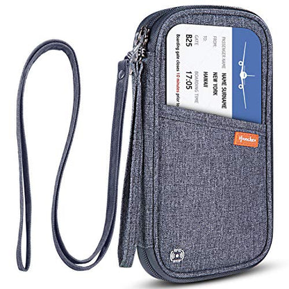 RFID Family Passport Wallet Holder Waterproof, Travel Document Organizer Credit Card Clutch Bag for Men Women - color: Grey RFID