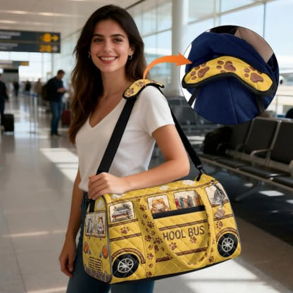 Cat Quilted Duffle Bag for Women, Hippie Bus Weekender Bags - color: Reading Cat
