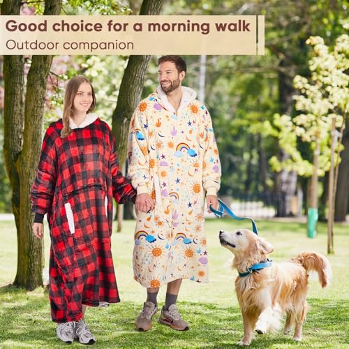 yescool Wearable Blanket Hoodie as Christmas Birthday Gifts for Women Mom - color: Beige Rainbow, size: Oversized