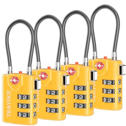 TRAVOCE TSA Approved Luggage Locks, Combination Cable Locks, 4 Pack, Yellow - color: Yellow 4 Pack